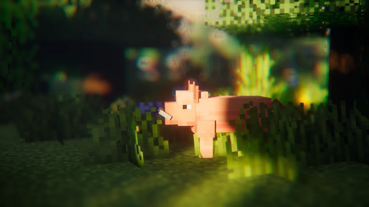 Custom Minecraft pig with prominent ears and a reshaped snout, shown in the EMF author's gallery
