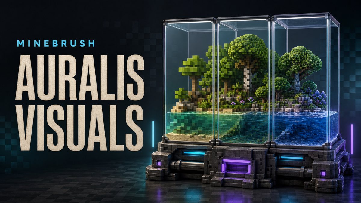 AI-generated MineBrush editorial illustration for Auralis Visuals, showing one water-and-foliage sample across three unlabeled glass resolution frames.
