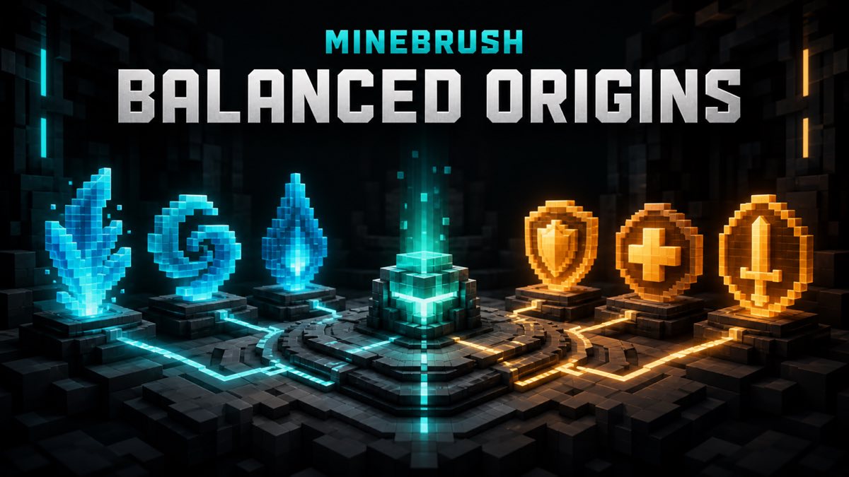 AI-generated MineBrush editorial illustration of power choices and team roles converging into a balanced multiplayer core.