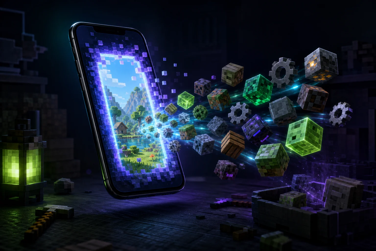A mobile phone importing voxel add-on packages into a block world