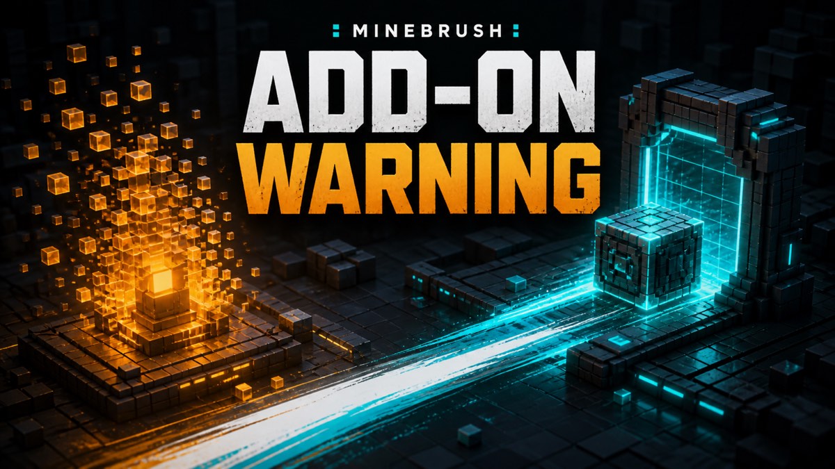 AI-generated MineBrush editorial illustration for Add-on Warning, showing an amber warning signal dissolving beside a cyan evidence route