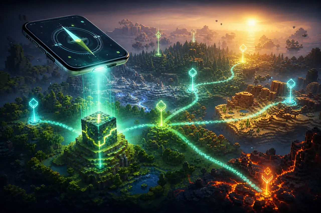 A mobile seed scanner above an original procedural voxel landscape