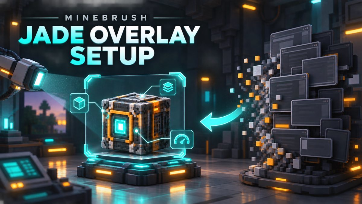 AI-generated MineBrush editorial illustration of a focused voxel block-data scanner replacing a cluttered stack of blank panels.