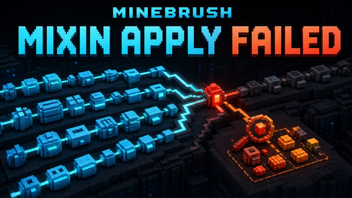 AI-generated MineBrush editorial illustration of a voxel transformation lattice converging on one failed injection junction.