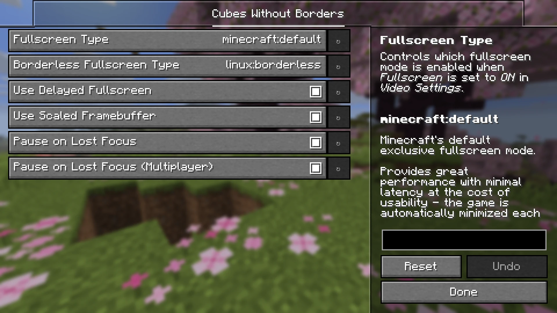 Cubes Without Borders graphical configuration screen
