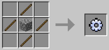 Crafting recipe with four sticks around a center cobblestone