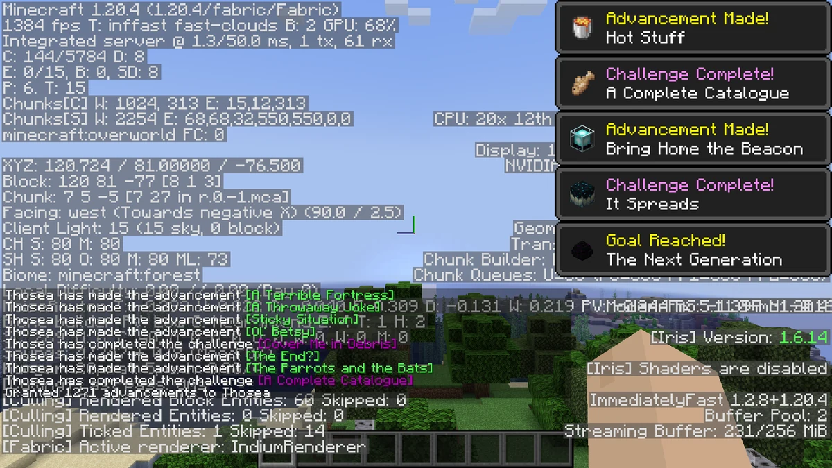 Without BadOptimizations, with a pop-up notification: Thosea’s historical Minecraft 1.20.4 FPS comparison