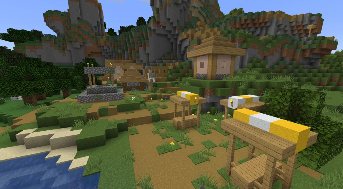 Author village example combining Fast Better Grass with Faithful 64x textures