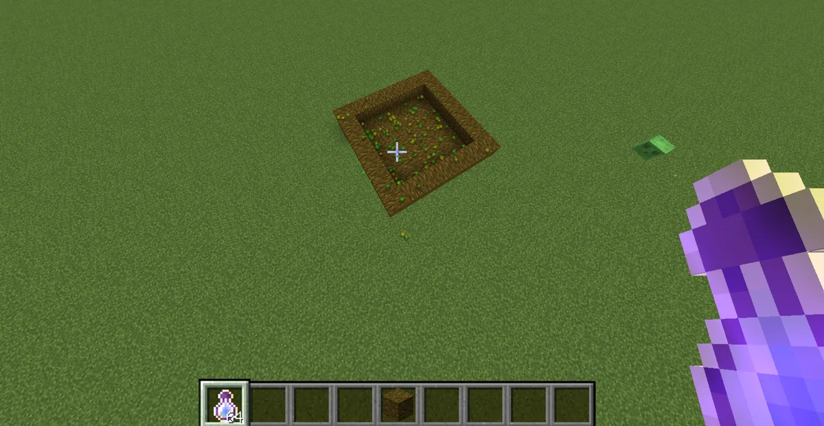 Historical comparison without Clumps: many experience orbs scattered in a small wooden enclosure