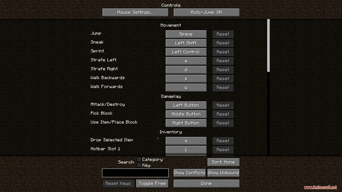 Historical Controlling interface showing search, sorting, conflicts and unbound-action filters