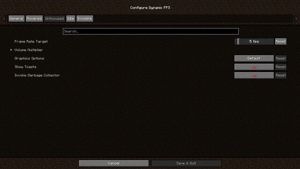 Official Dynamic FPS screenshot showing separate window states and frame rate, volume, graphics and notification controls