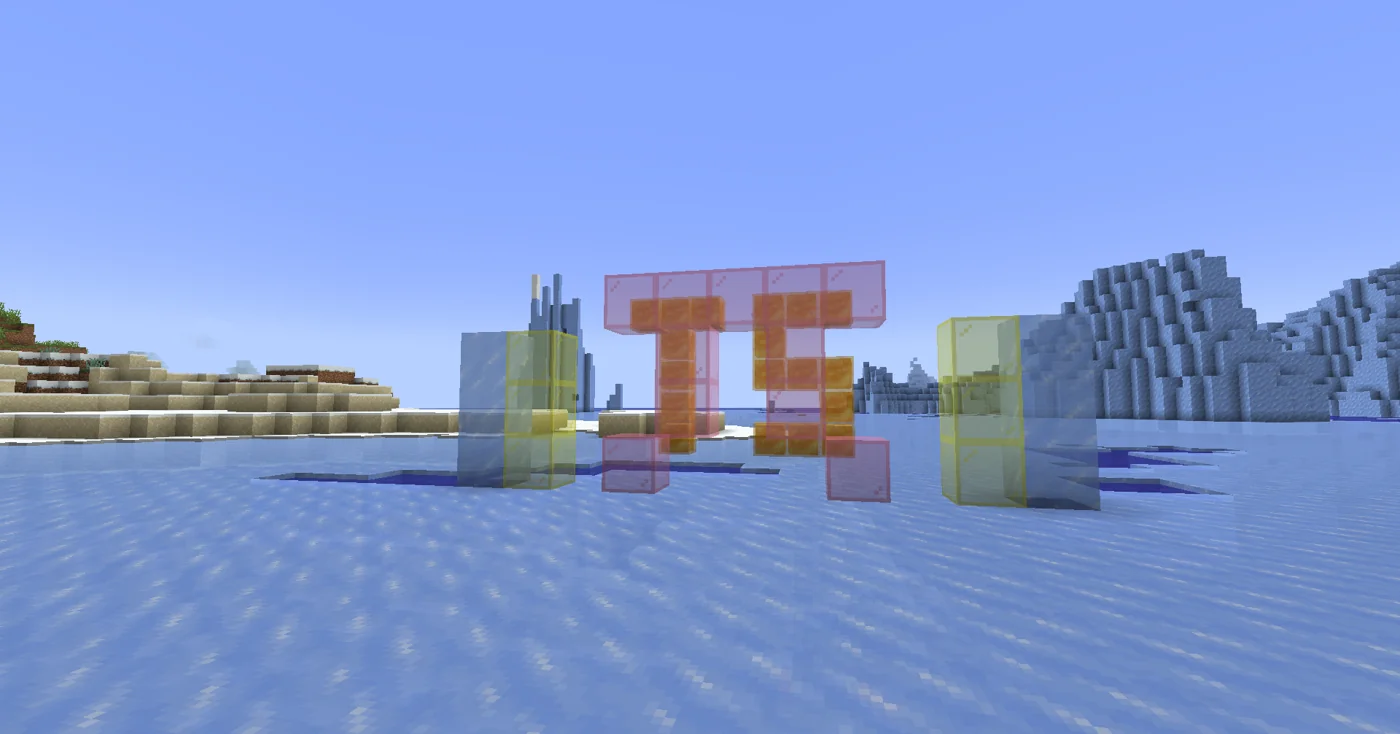 Embeddium author example of overlapping colored glass rendered in front of ice and water