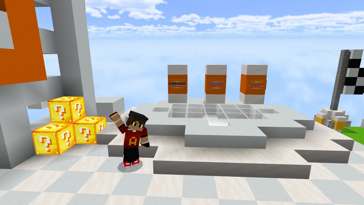 Team Cubitos MC Lucky Blocks Race lobby with visible settings boards before the race