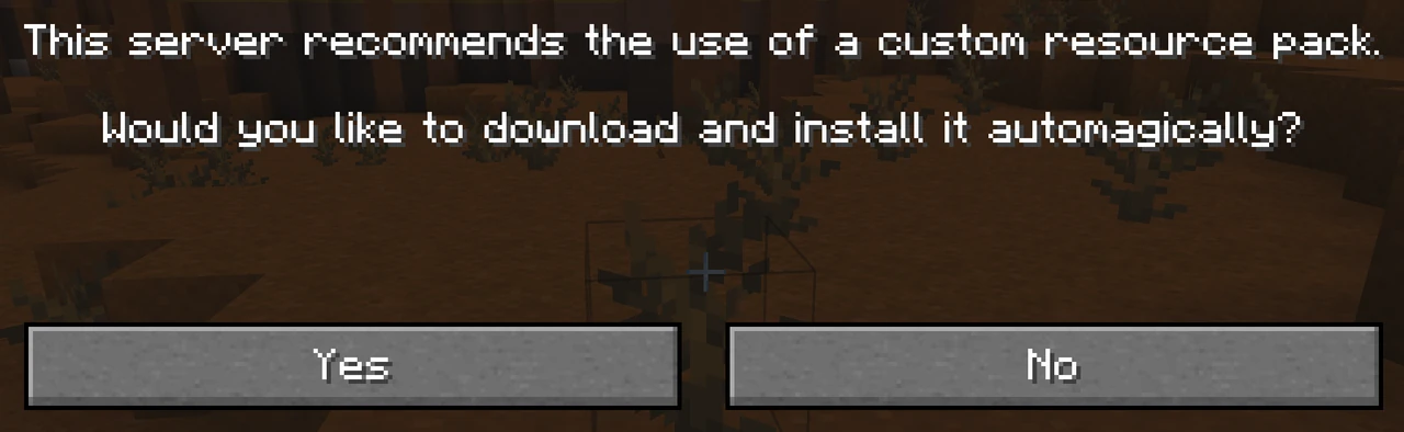 Java server dialog offering to download and install its recommended resource pack