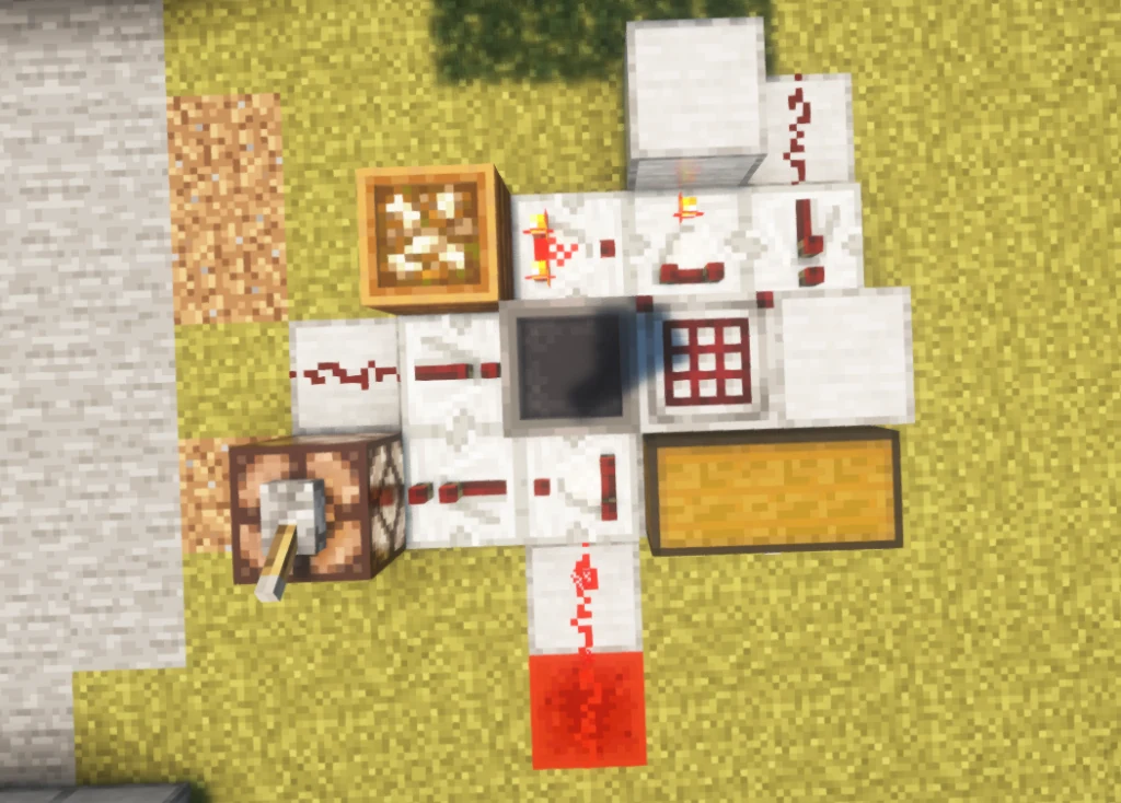 Overhead view of the complete paper crafter with chest, input hopper, composter and overflow circuit