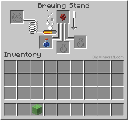 Nether wart above a water bottle in the brewing stand