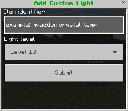 Custom light source form with item identifier and light level