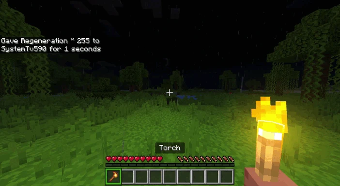 Author demonstration of moving a torch into the offhand at night