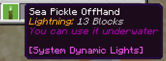 Sea pickle item information showing underwater support
