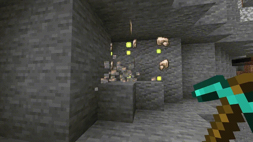 Connected iron ore dropping together while using a diamond pickaxe