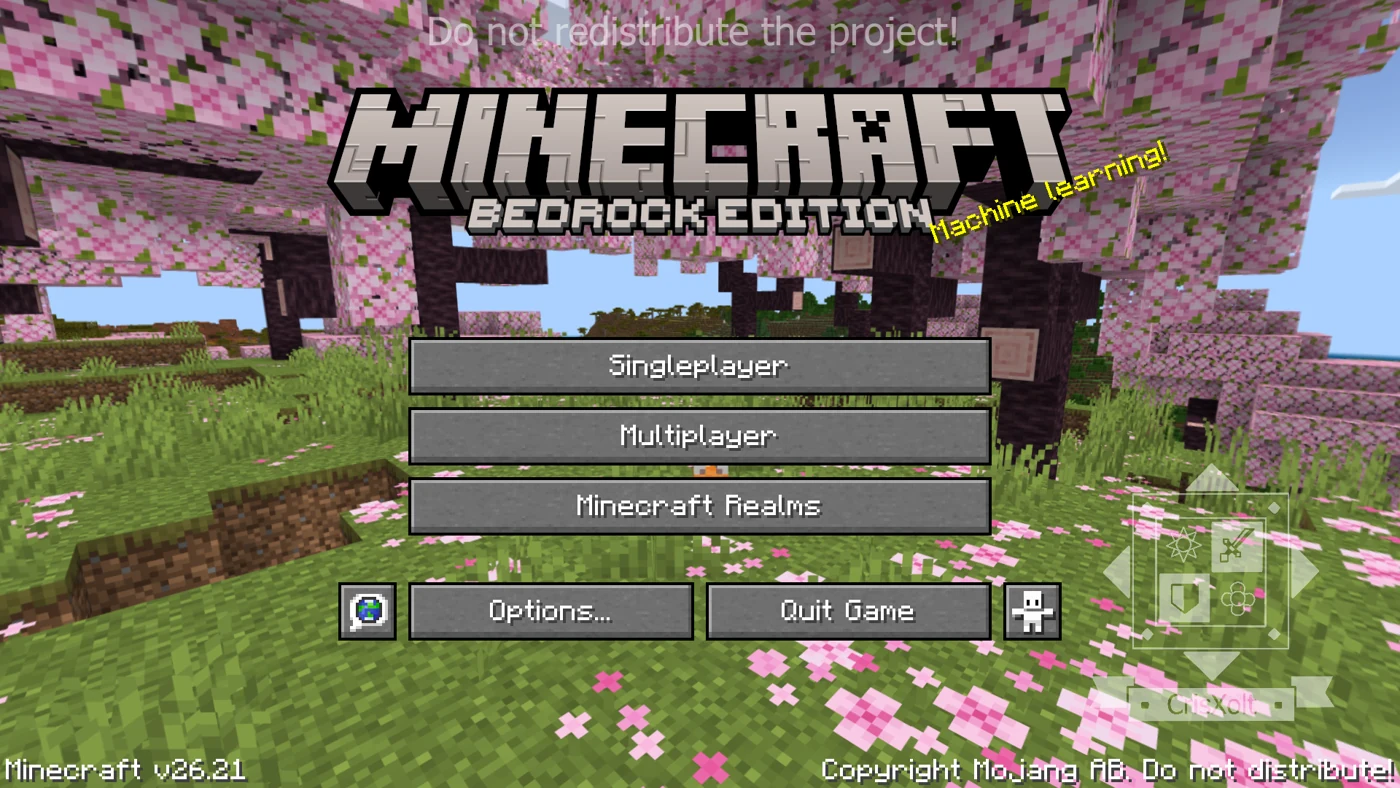 VDX Desktop UI main menu with Java-style buttons over a cherry grove