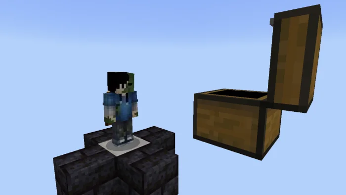 Chest looting practice with an open chest beside the player platform