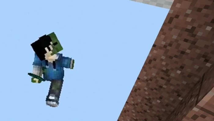 A player holding an ender pearl while falling beside an island