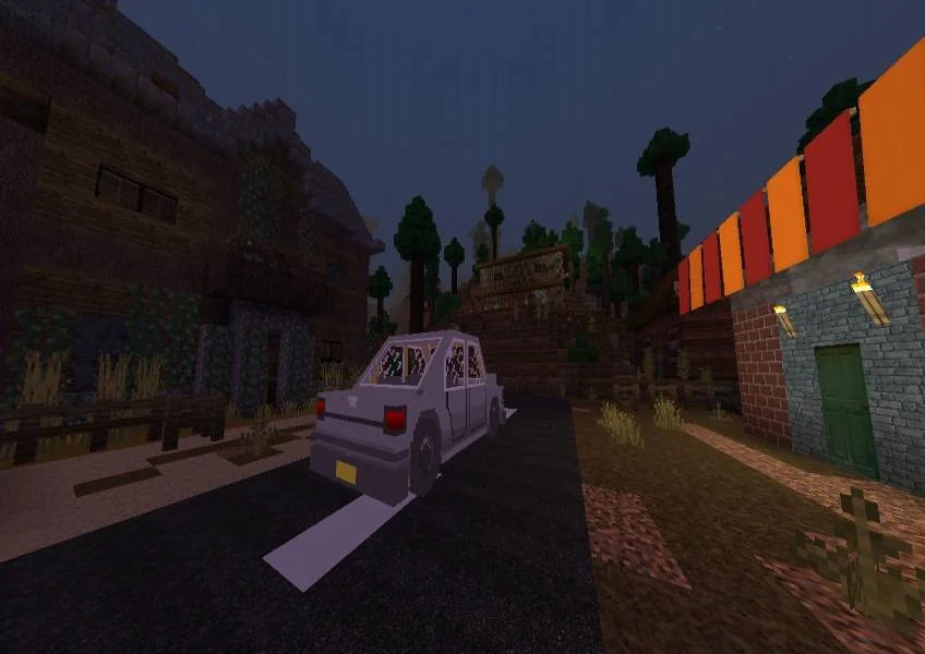 Peter's car on the empty street of the town in A New Home