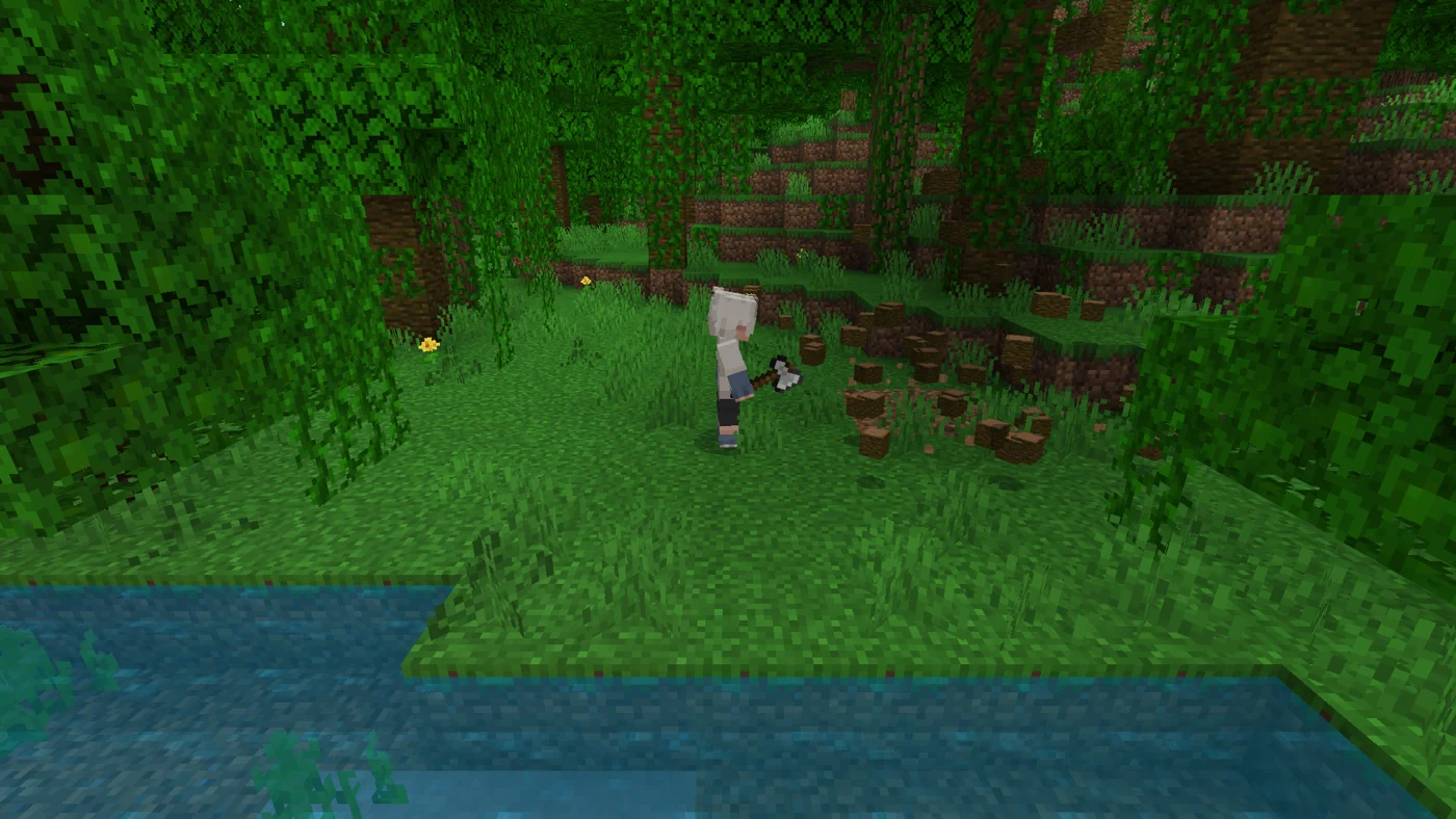 Logs dropping around the player after the tree is felled