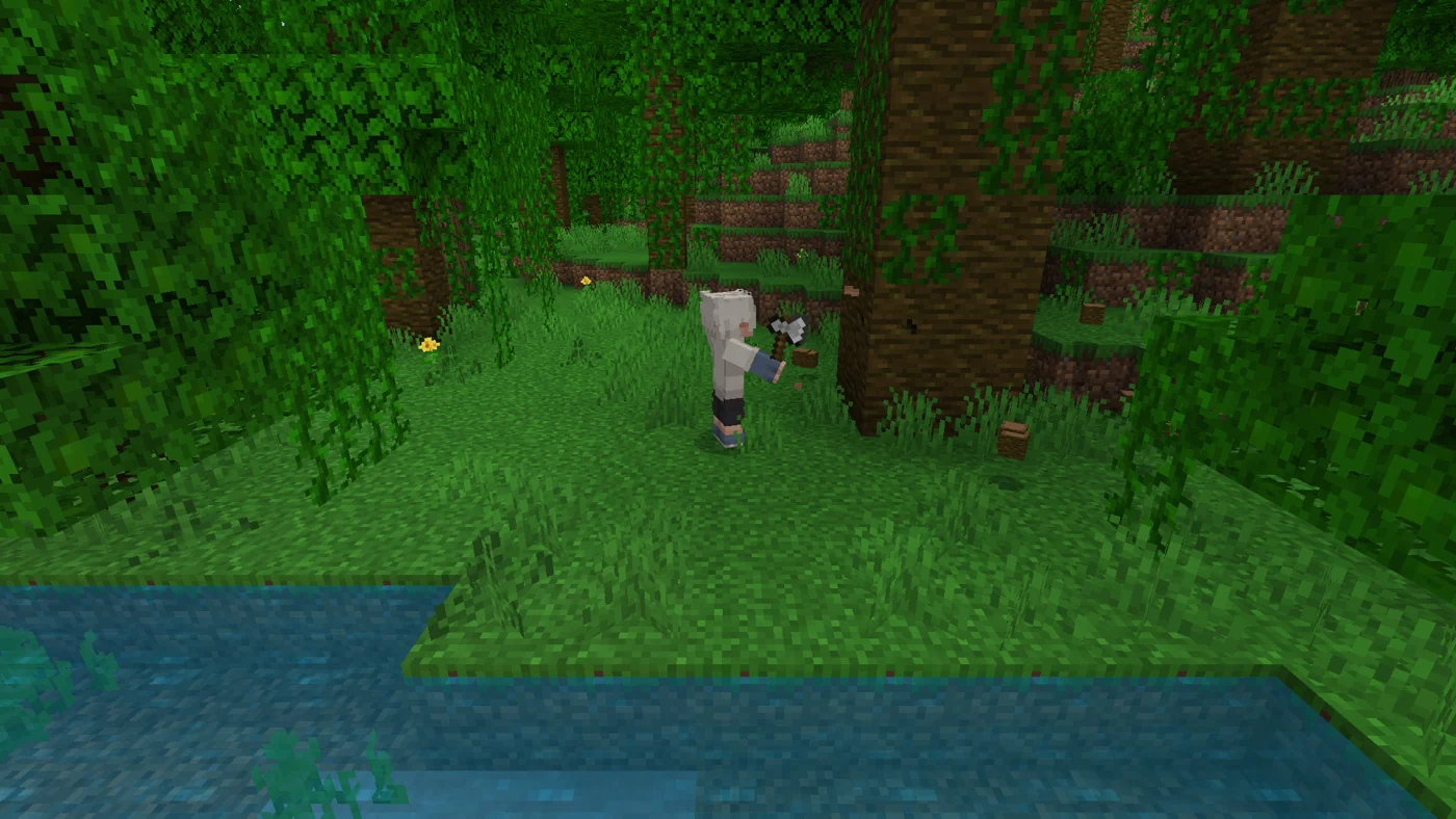 Player chopping the bottom of a jungle tree
