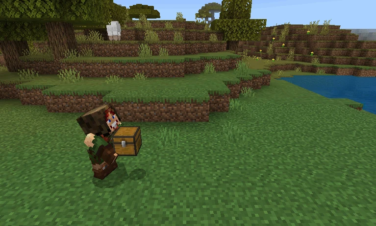 Player carrying a chest across level ground