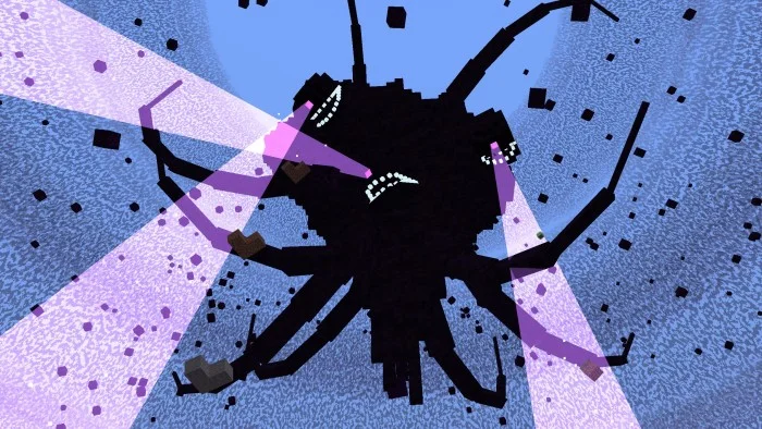 Close view of multiple Wither Storm heads, tentacles and surrounding blocks