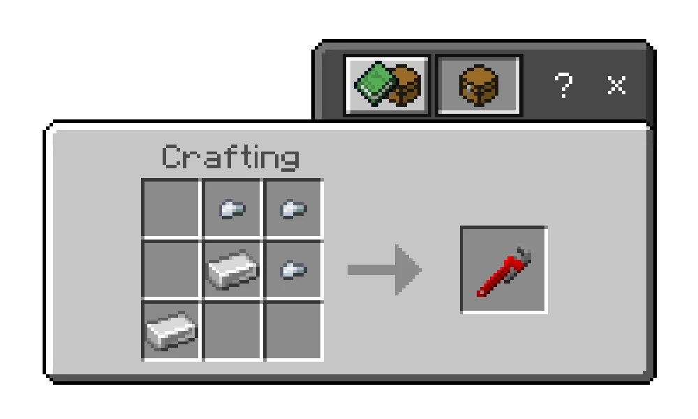 Modern Tool recipe showing two iron ingots and three iron nuggets in a crafting grid