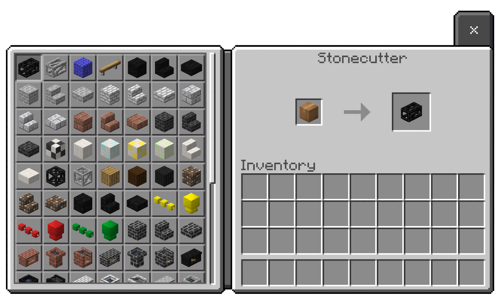 Modern Furniture category box opening a list of construction pieces in the stonecutter