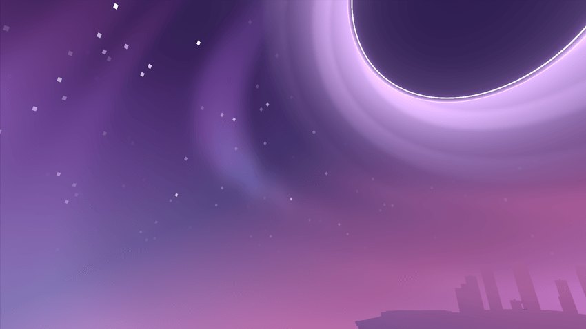 Purple End sky with a luminous ring around a dark black hole