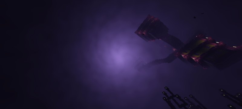 End ship silhouetted above dark purple haze