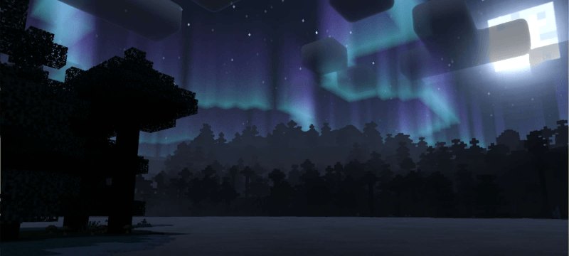 Blue-green aurora above a dark forest