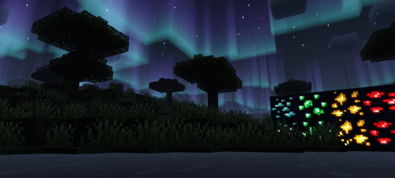 Colorful exposed ore blocks beneath a night sky