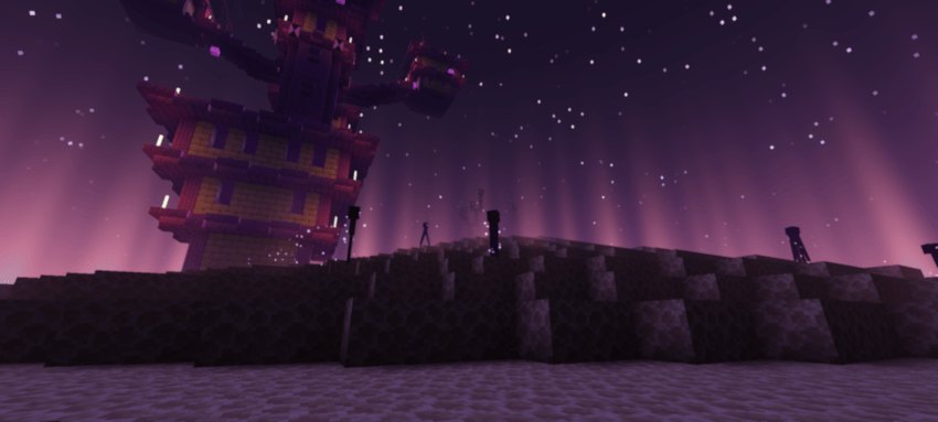 End city silhouetted against a violet starry sky