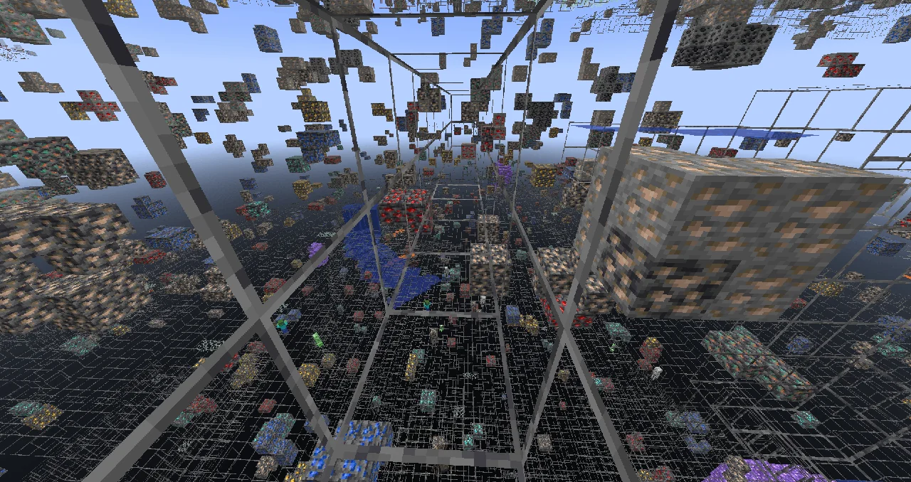 Exposed ore clusters and outlined underground terrain in the creator's X-Ray Plus showcase