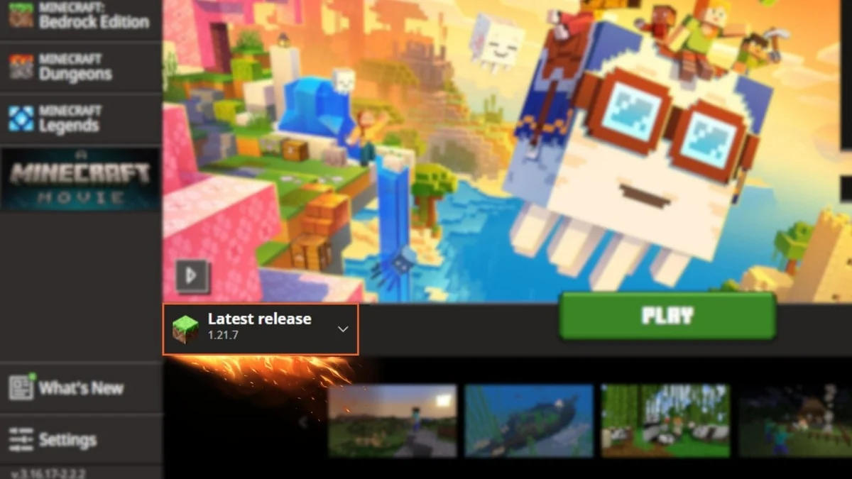 Minecraft Launcher showing where to read the selected Java installation and game version