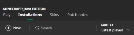 Java launcher Installations tab with the New button