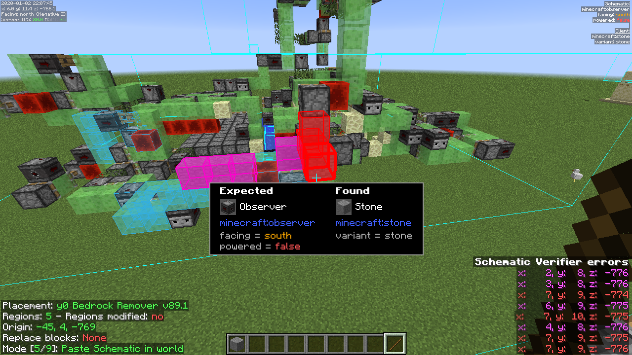 Colored verifier highlights locate missing and incorrect blocks within a machine