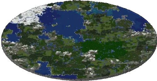 Isometric Dynmap render of a circular Chunky region