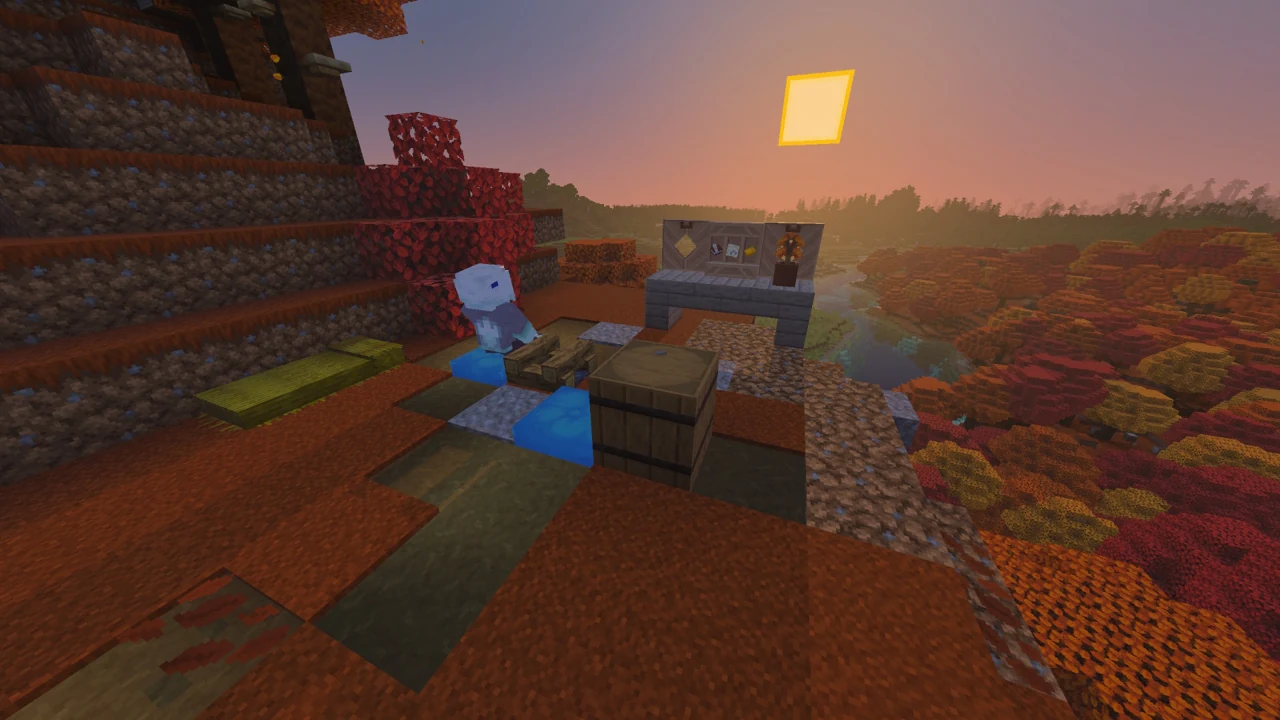 Player seated on a blue cushion beside an outpost at sunset in the Faithful September 2026 release image