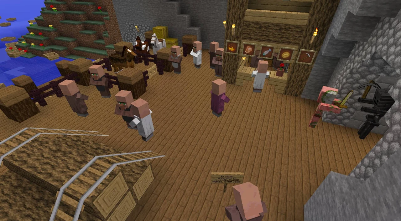 Villagers, wood floors and work areas shown with Faithful textures
