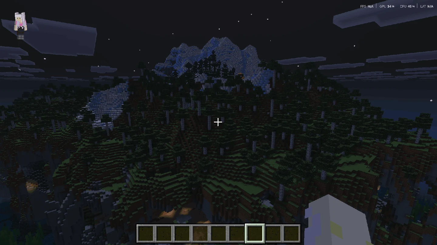FullBright Pro nighttime landscape with forest, snowy mountains and a dark foreground