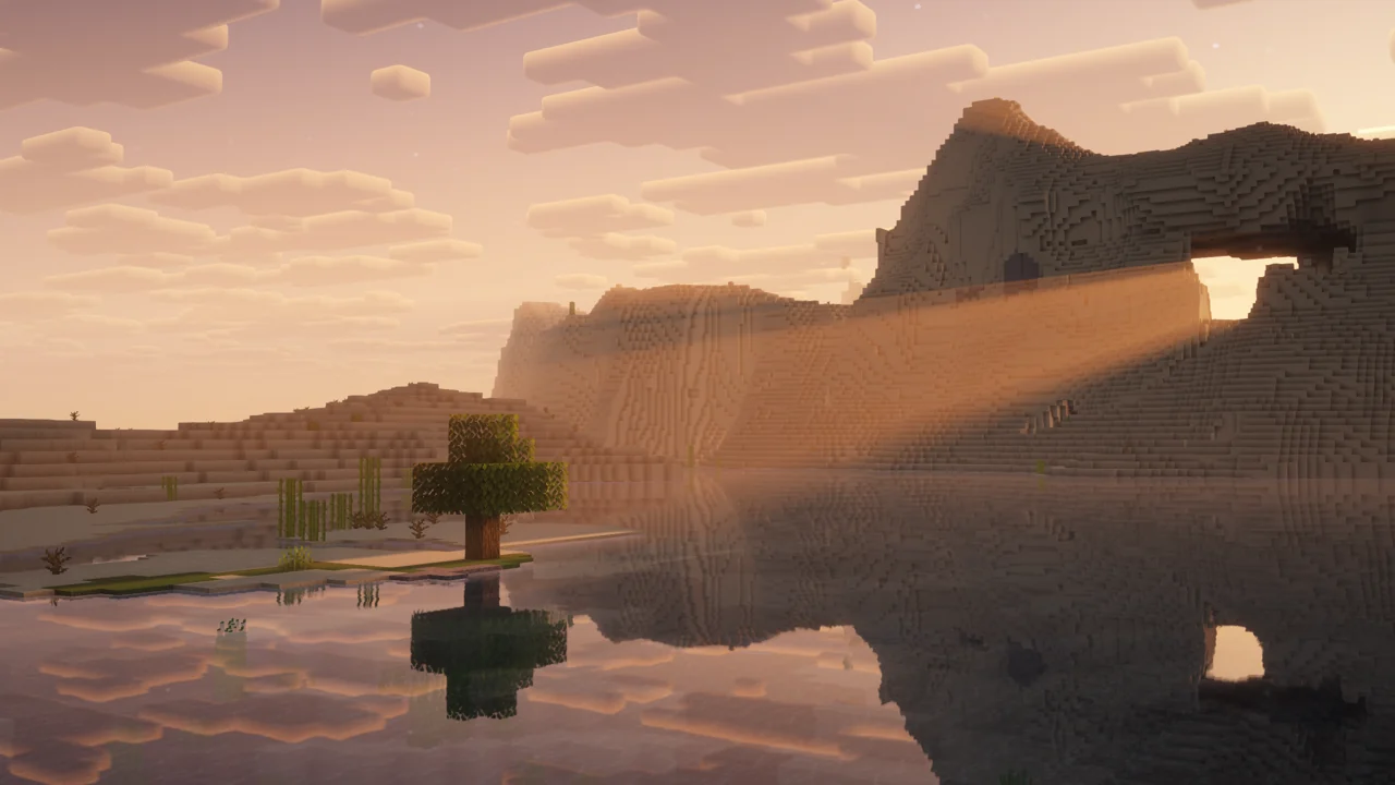 Warm light and a desert cliff reflected in water with Complementary Reimagined