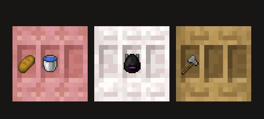 Three shelf variants displaying three separate item slots each