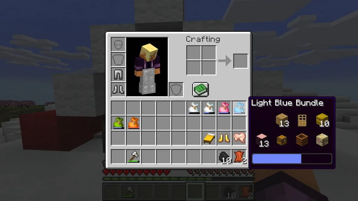 Minecraft inventory showing the contents of a bundle
